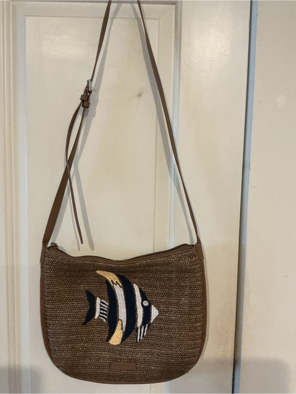 Vera Bradley Woven Straw Crossbody Bag with Embroidered Fish Accent - Brown - Picture 3 of 8